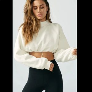 Joan Brown Draw Cord/Drawstring Crop Sweatshirt/Top, Off white